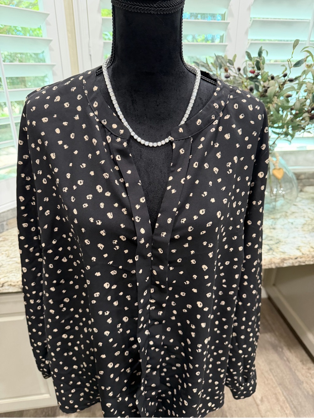 Kaileigh Black Blouse with Cream Dot Print